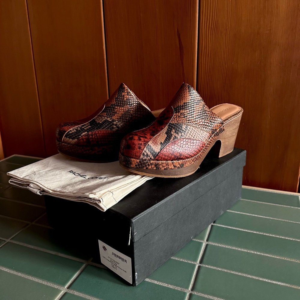 Leather Snake-Print Rachel Comey Clogs - Picture 2 of 6
